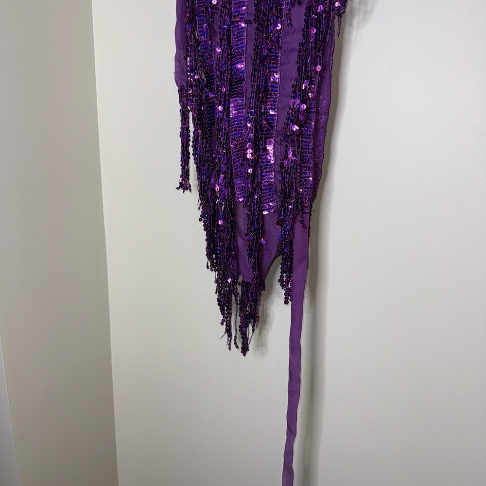 🖤Purple Sequin Fringe Skirt Scarf FESTIVAL DISCO BELLY DANCE - Picture 3 of 4